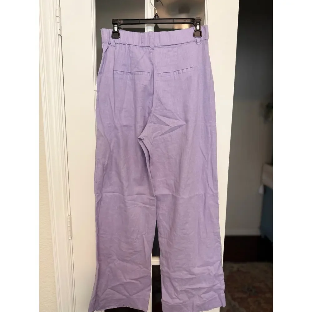 Abercrombie & Fitch Lavender Linen Blend tailored Wide Leg Pants Small - Picture 4 of 12